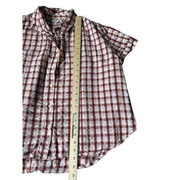 Madewell Seersucker Baybrook Shirt Top Plaid Stained Mahogany XL Short Sleeve - Picture 7 of 11